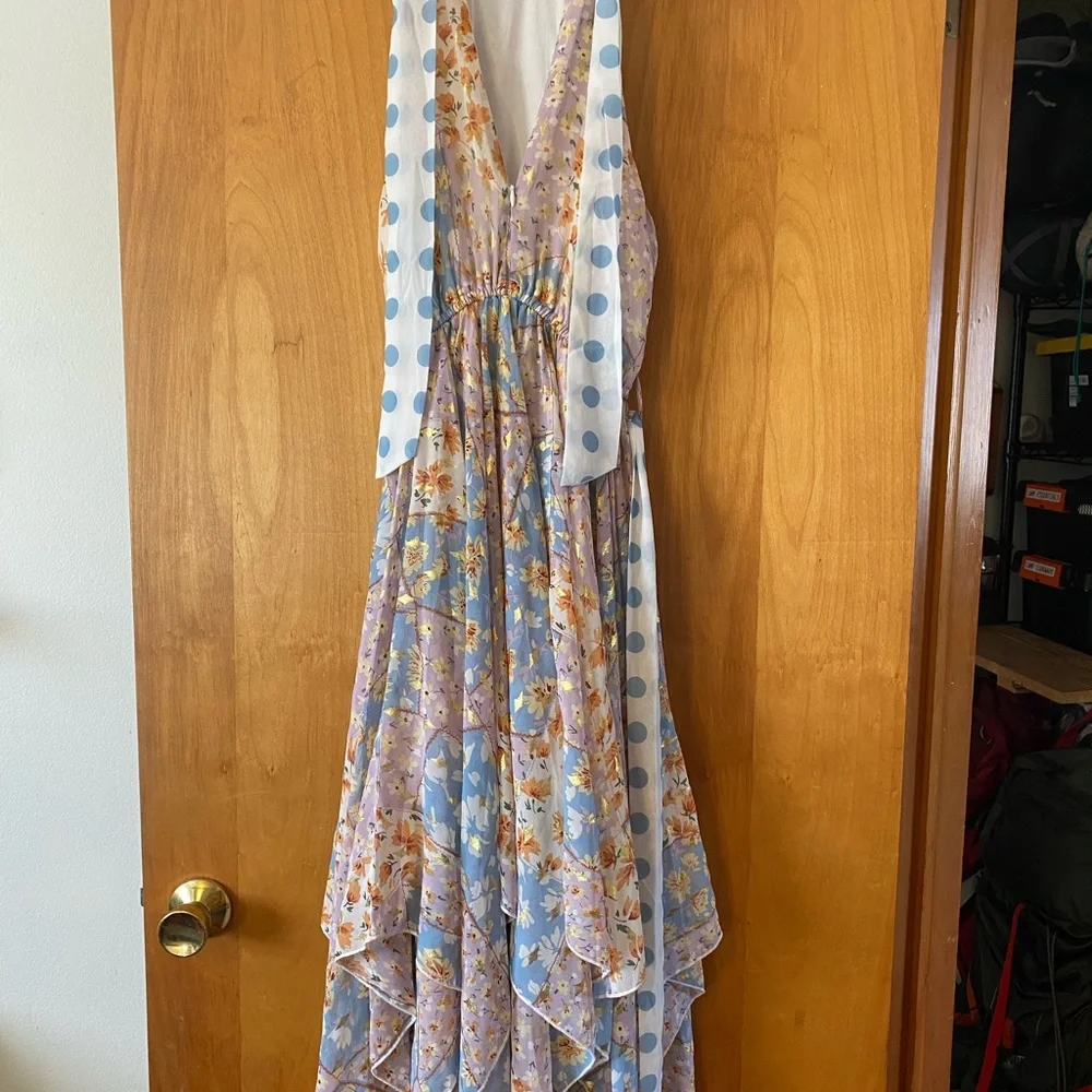 Floral Maxi Dress with Blue and Orange Accents - Picture 3 of 3